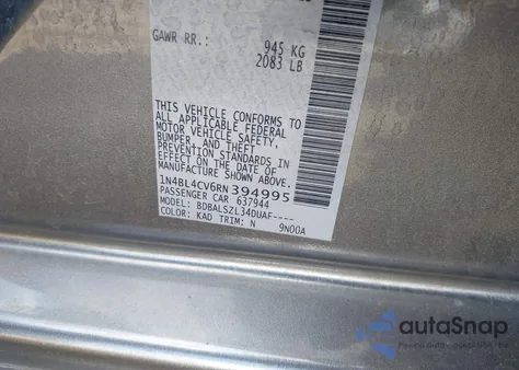 2024 Nissan Altima Sr Fwd из США, поврежденный, VIN 1N4BL4CV6RN394995